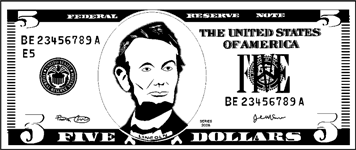 Paper Five Dollar Bill to Color