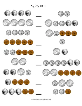 Coin Less Or Greater Than Worksheet